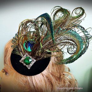 New Green Velvet Peacock Feather Emerald Fascinator